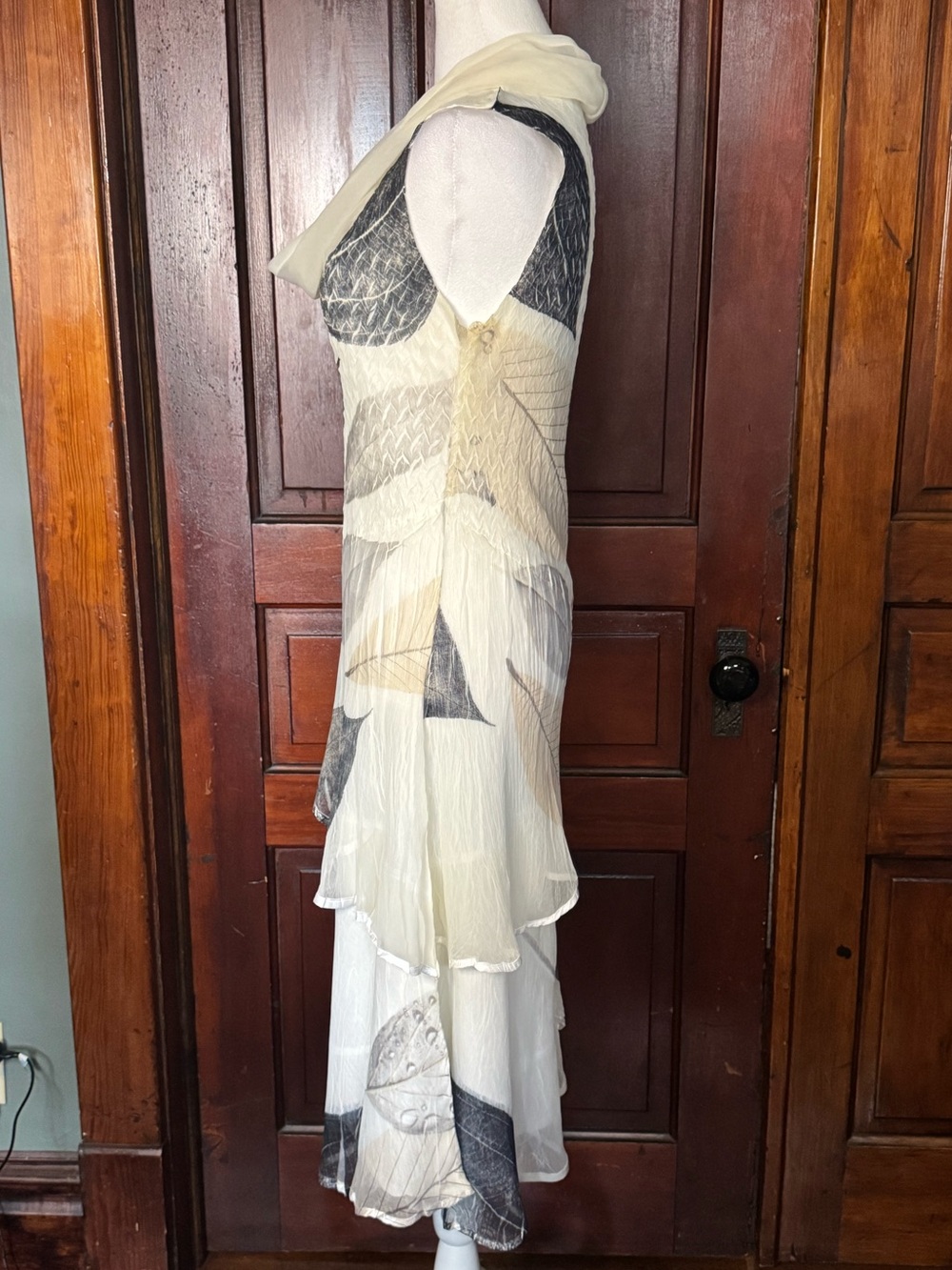 Komarov Layered Leaf Print Dress Size Large Art to Wear Maximalist Textured - Picture 3 of 11